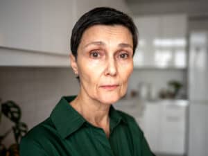 Portrait of disabled middle-aged woman