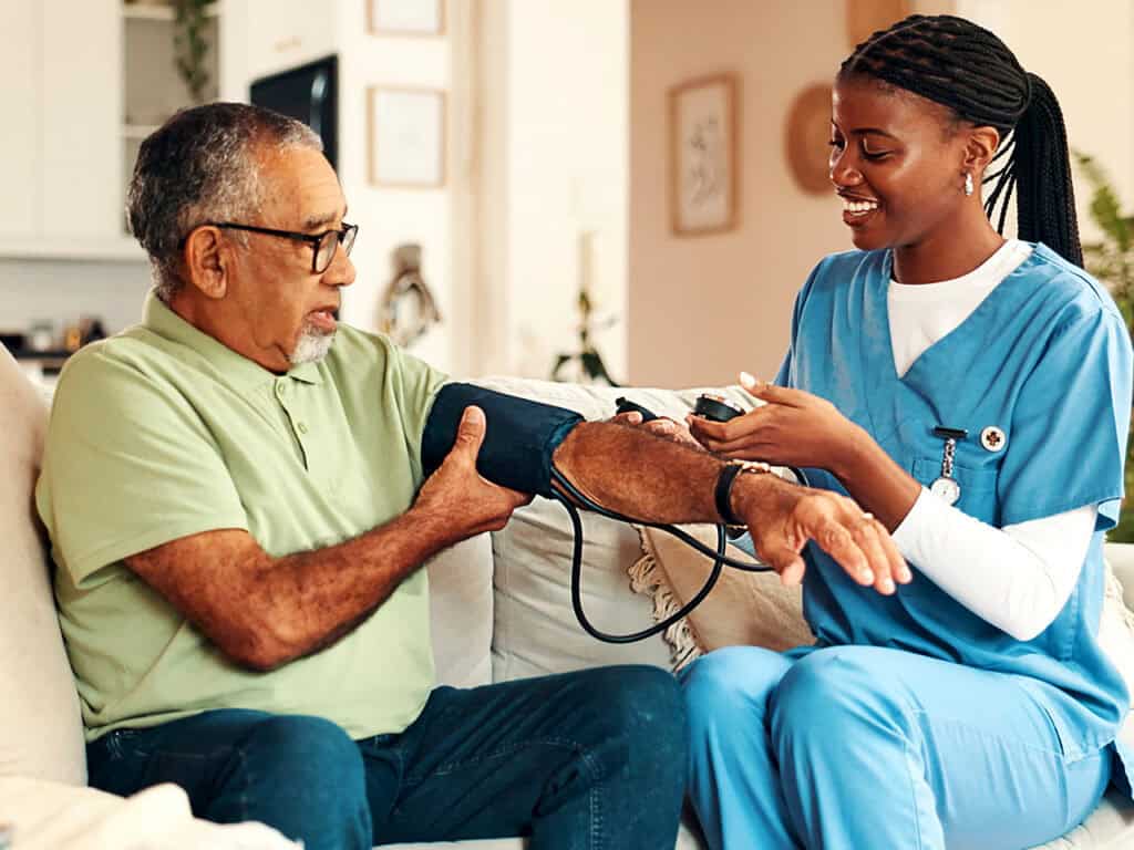 Senior man getting health checkup